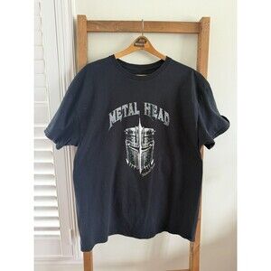 Vintage Medieval Times Metal Head Knight Helmet Black T Shirt Men's Size L Fade